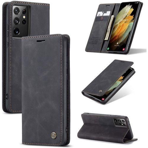 Caseme Leather Case For Samsung Galaxy S21 Ultra, Anti-Fall Retro Handmade Leather Magnetic Wallet Flip Case With Kickstand And Cash SlotCard Slots, 6...