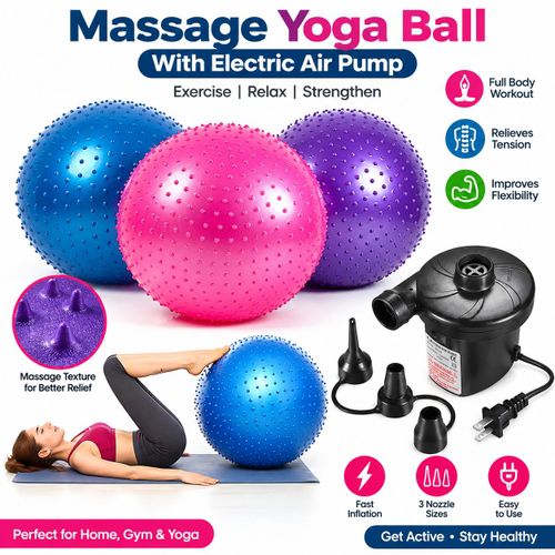 Massage Yoga Ball 75 cm With Electric Air Pump Exercise Fitness Balance Stability And Full Body Workout