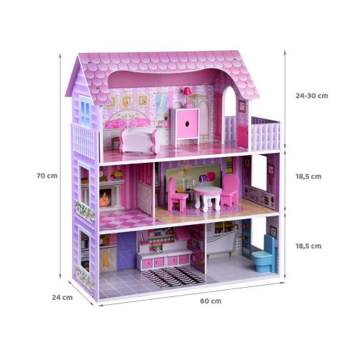 Wooden Doll House Play Set – Kids Indoor Pretend Play Toy