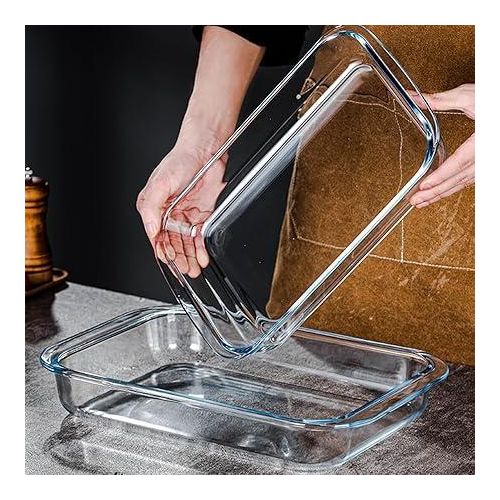 2 pcs Transparent set Glass Baking Dish,Borosilicate Glass,Oblong-Rectangular,Oven Dishwasher,Microwave,Air Fryer Safe,Large Casserole for Cookware,Bakeware