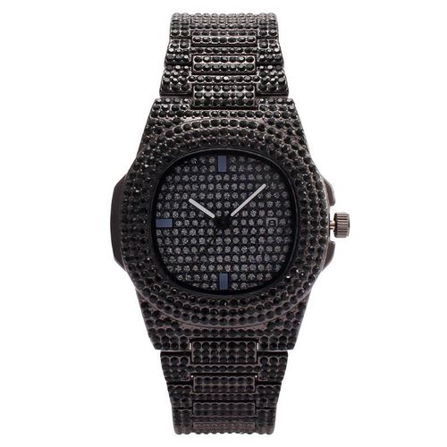 Luxury Iced Out Bling Watch for Men Women Full Crystal Studded Quartz Wristwatch Starry Sky Dial with Date Function Stainless Steel Band Hip Hop Style Watch