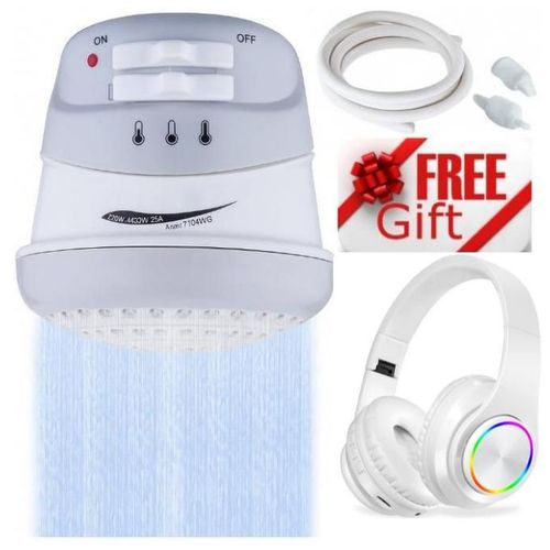 Electric Shower Head Instant Heater with Temperature Adjustment Feature + BONUS Wireless Bluetooth Headphones Noise Cancelling Over-Ear Gaming & Sports Headset