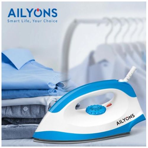 Electric Dry Iron Box 1000W Non-Stick Soleplate Blue White