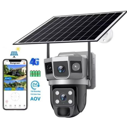 4G Solar Security Camera Dual Lens PTZ Camera Night Vision, IP66 Waterproof
