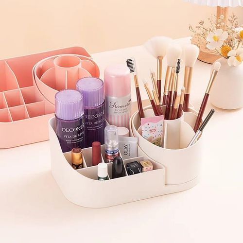 Rotating Makeup Box Desktop Cosmetics Storage Box Turntable Desk Organizer Rotating Display Makeup Storage Lipstick Box with Compartments Stationery Holder Home Supplies for