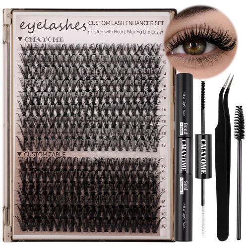 300 pcs Lash Clusters Kit Fluff 30D 40D Individual Lashes D Curl Cluster Eyelash Extensions 10-18mm DIY Lash Extension Kit Lash Bond and Seal Waterproof, Lash Applicator, Thick False Eyelashes Kit