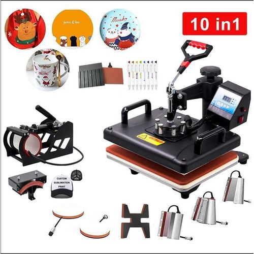 10 In 1 Combo Sublimation Machine Mug Plate Hat T-shirt Printer Pillow Case Jersey Pen Shoes