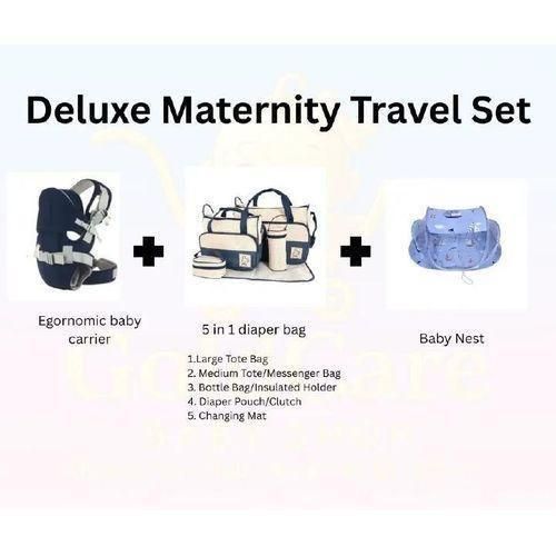 Newborn Travel Bundle Includes Ergonomic Baby Carrier 5-in-1 Multi-Function Diaper Bag Set and Portable Folding Baby Nest