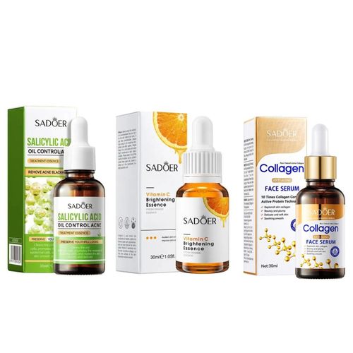3 in 1, Salicylic Acid Acne Treatment Essence + Vitamin C Face Brightening Essence + Collagen Anti Aging Serum