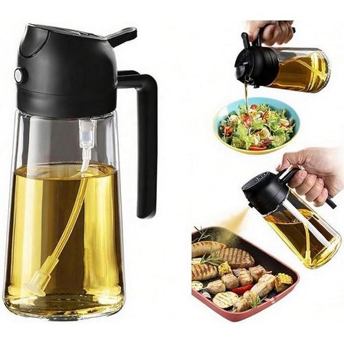 2 in 1 Oil Sprayer for Cooking, Oil Dispenser for Kitchen Gadgets, 16oz/470ml Premium Food-Grade Oil Bottle, for Salad, Air Fryer, BBQ (Transparent)