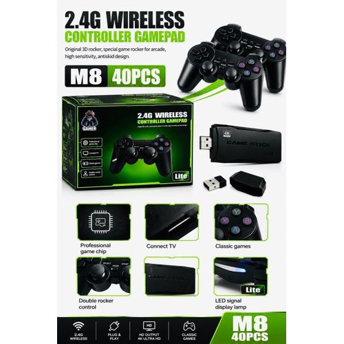 M8 4K Retro Game Stick console set 2.4G wireless controller gamepad with 3D rocker design specialized arcade style buttons high sensitivity and an antiskid surface