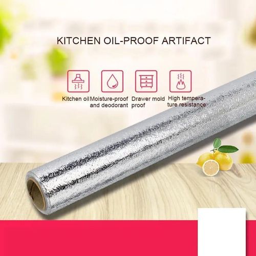Aluminium Foil Kitchen Table Top Liner 40x500cm – Self-Sticking Oil & Waterproof Cabinet Cover Silver or Gold