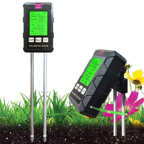 Intelligent Soil Meter - 6 in 1 Dual Probes Soil Meter for Moisture/Temperature/PH/Humidity/Sunlight Intensity/Conductivity LCD Digital Soil Moisture Meter - Agriculture Soil Meter