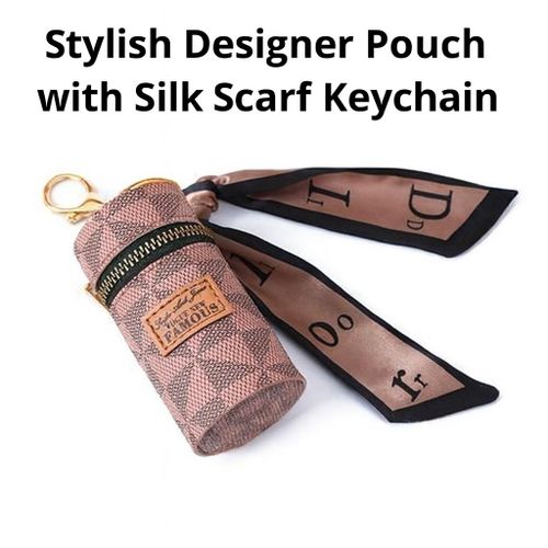 Luxury Keychain Wallet with Zipper – Pink & Brown Geometric - Classic Design Key Holder