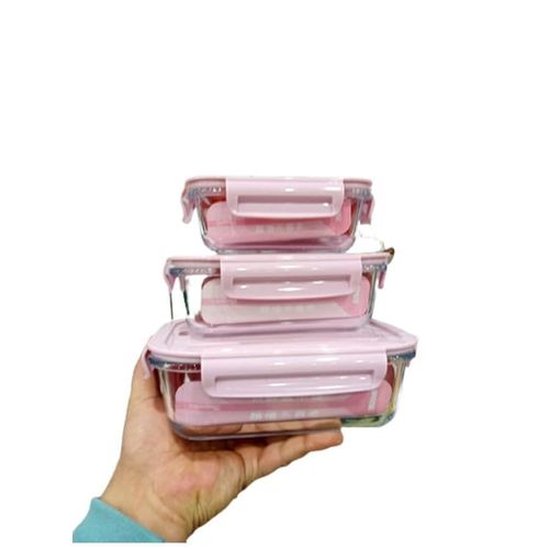 4pcs Stackable Rectangle Glass Bowl Set With Lid
