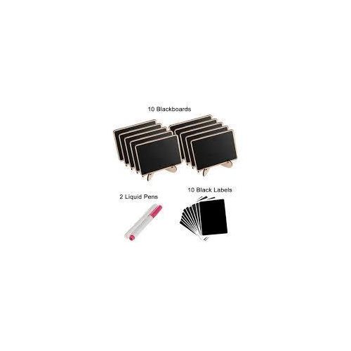10 Pack Mini Tabletop Blackboard Set - Wooden Food Labels Buffet Signs - Includes 10 Chalkboards 10 Labels 2 Liquid Chalk Pens