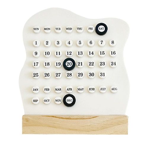 Desktop Acrylic ABS Calendar With Wooden Base For Home Office Desk - White