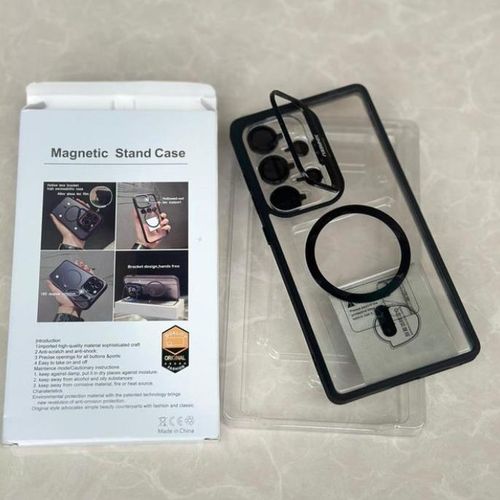 Galaxy S24 Ultra Cover Invisible Metal Holder/ Support Transparent Magnetic (Wireless Charging Compatibility) Mobile Phone Case with Five Camera Lens Protector Comfortable Grip Phone Case/ Cover