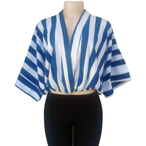 Royal blue and white Midriff Striped Top