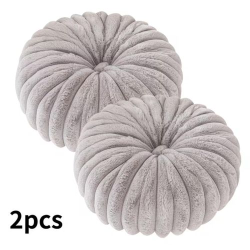 2Pcs Light Grey Elegant Round Pleated Velvet Cushion – Soft Decorative Throw Pillow.
