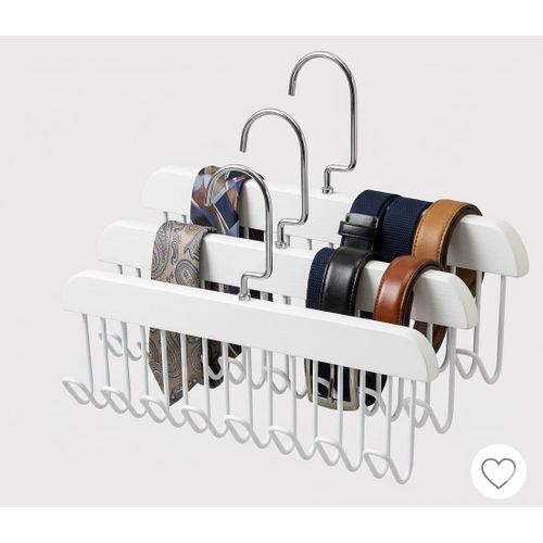 Multifunctional Wooden Plank 8 Hook Hanger - Space Saving for Brastie ScarpsBeltundergarments - White