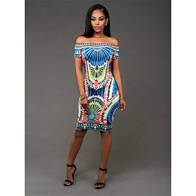 Generic Womens African Print Off Shoulder Bodycon Dress @ Best Price ...