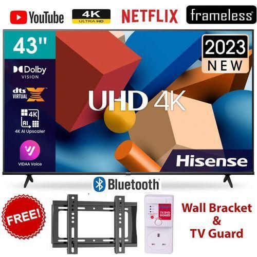 A6K- 43" inch UHD Frameless Smart/Bluetooth TV, InbuiltDecoder/+TV Guard+Bracket+ 2 YEARS WARRANTY