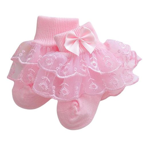 Pudcoco Infant Baby Girls Ruffle Lace Socks Super Soft Infant Ankle Socks Princess Dress Socks With Bow 3M-2T1-2 Years