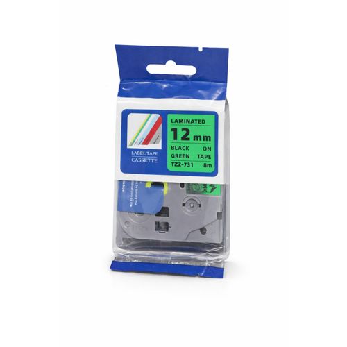 Brother Compatible TZ2-731 12mm Continuous Black on Green Label Tape