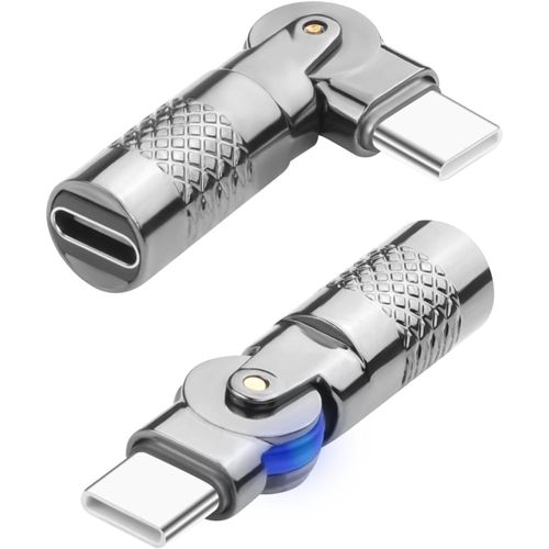 USB C 180 Angle Swivel Adapter PD60W USB Type C Male to Female Rotatable Charging Connector USB C Rotation Fast Charge Extender 20V 3A Metal Shell LED Light Cannot Transfer Data