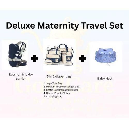 Newborn Travel Bundle Includes Ergonomic Baby Carrier 5-in-1 Multi-Function Diaper Bag Set and Portable Folding Baby Nest