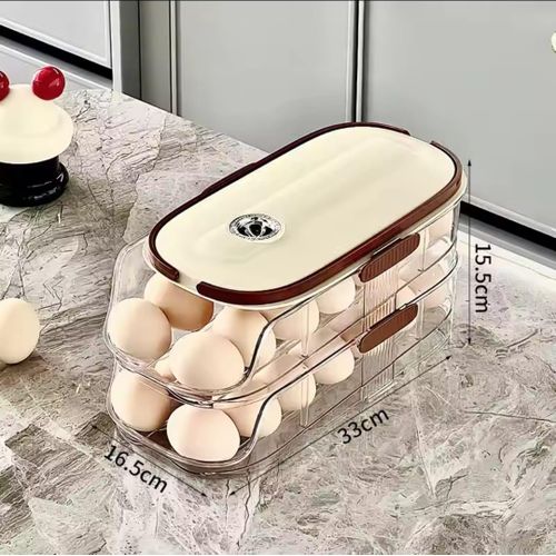 Acrylic Stackable Automatic Sliding Rolling Egg Storage Box Tray Double Layer Refrigerator Organizer Transparent Kitchen Container