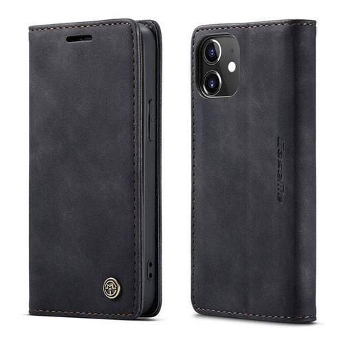 Caseme Phone Case For Wallet Retro Black Suede Leather Flip Case For IPhone 12