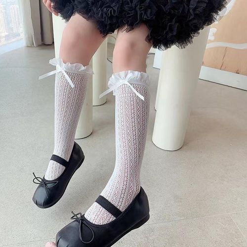Lolita Socks Japanese Girls Silk Stockings Lace Bunching Cute Womens Korean-Style Children Heart Mid-Calf Ruffle Kawaii SocksOver 3 Years Old