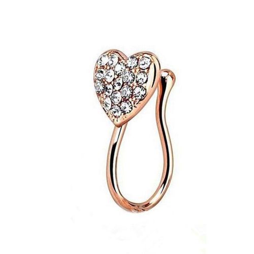 Nose Ring Glitter Heart Shape Rhinestone Alloy-Golden
