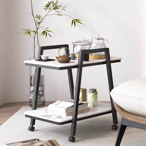 Rolling End Table,Mobile Side Table,2-Tier Rolling Side Table with Storage Shelves and Lockable Casters,for Kitchen Bedroom Bathroom Office Living Room(40x50x53cm)