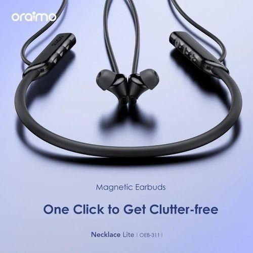 OEB-311 Necklace Lite Call Vibration Alerts Wireless Neckband Magnetic Earbuds With Noise Cancellation IPX4 Wterproof up to 30 hours playtime type C can connect two devices at one time - black