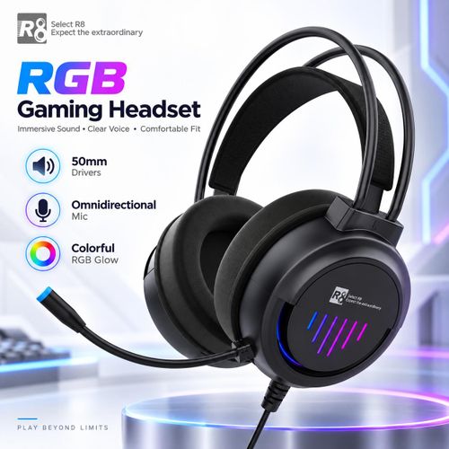 Wired RGB Gaming Headset with 50mm Drivers, HD Microphone & 1.8m Cable