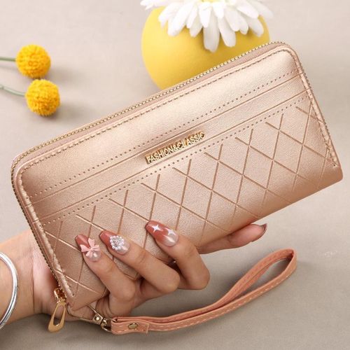Women Long Wallet Ladies Coin Purse Tri-fold Wallet Card Case Wallet - Gold