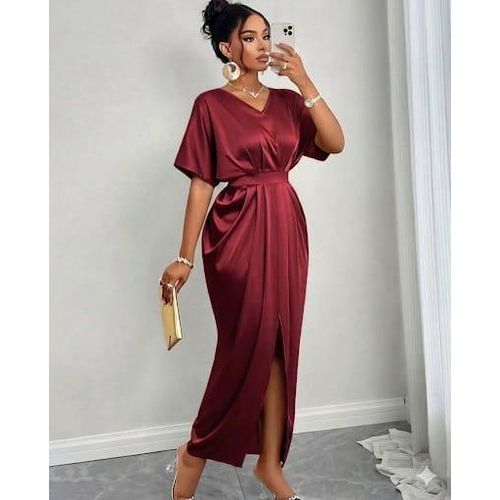 Maroon satin slit dress