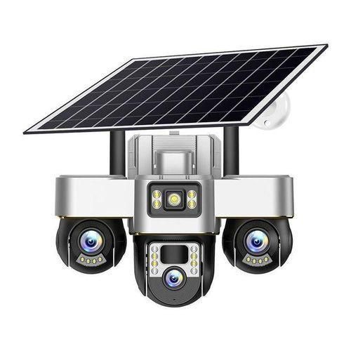 Battery Powered 3 Cameras Super PTZ Wide Angle V380 Pro Tripple Lenses Outdoor Solar Camera 4G Sim Card Night Vision With Motion