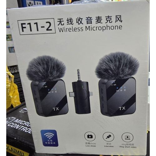 Dual Mini F11-2 Wireless Microphone 3-in-1 For Phone And Camera – Noise Cancelling Lavalier Mic For YouTube Content