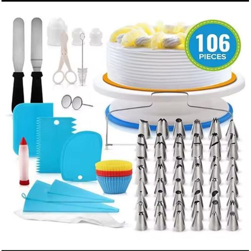 106-Piece Cake Decorating Set – Complete Baking & Icing Kit with Piping Tips, Turntable, Spatulas, Reusable Pastry Bags & Baking Tools