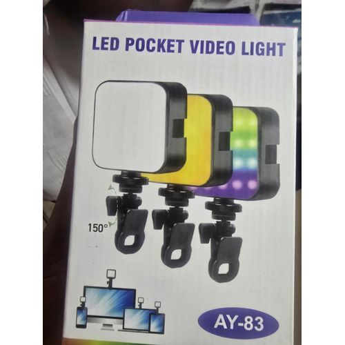 AY-83 LED Pocket Video Light Adjustable RGB Lighting for Photography Video Calls Vlogging