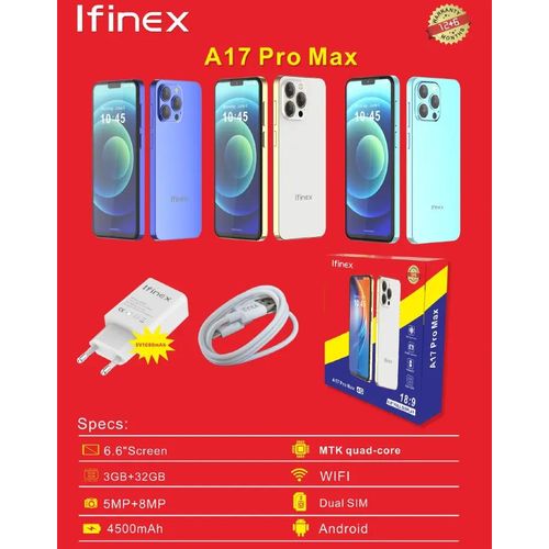 A17 Pro Max 4G Smartphone – 6.6" Display, 3GB RAM+32GB ROM, 4500mAh, 8MP Camera 5MP SELFIE FACE UNLOCK DUAL SIM CARD PHONE SMARTPHONE