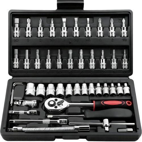 46Pcs 1/4-Inch Drive Socket Wrench Set - Auto Repair Tool Kit Ratchet, Automobile, Automotive, car, Motorcycle Repair Tool Box Kit