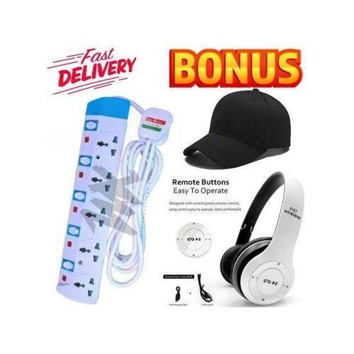 Power King 5-Way 5 Way Power Extension Cable With Safety Switches Free Quality Gifts Adjustable Cap STRONG BASS BLUETOOTH WIRELESS Headphones