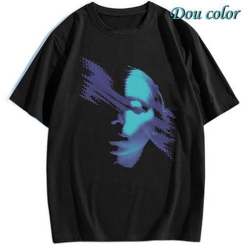 Dou-color Men's Fashion Men's Fashion Thick Trendy Printed Style T-shirt-Black