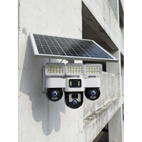 Night Vision Activated 24/7 Monitoring Two In One 12MP V380 Pro 4G Sim card PTZ Rotating Multiple Lens screens Solar Camera with High Brightness Outdoor Security Solar Flood Light
