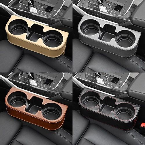 Car Cup Holder with Phone Holder and Double Side Holders High Quality Leather Cover Multi-Functional Car Seat Storage Organizer for Different Cup Sizes and Smartphones with Extra Space for Wallet and Cards